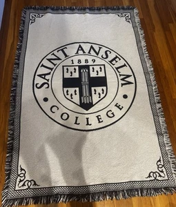 Saint Anselm College Knit Fringe Throw Blanket Lap Blue White New Hampshire NH - Picture 1 of 4