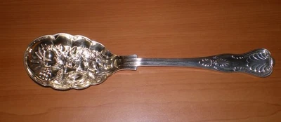 Cuchara para servir fruta bayas sólidas vintage Sheffield Kings 9" plateada Inglaterra Foto 1 de 4