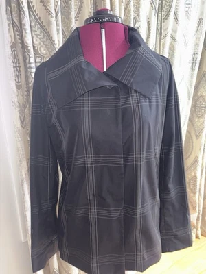 Akris Plaid Button-Front Shirt Jacket. $2,490. Size 10 Black/white - Image 1 of 4