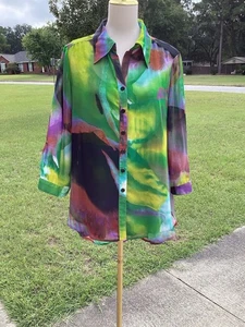 Clara Sun Woo Set Blouse And Camisole Abstract Lagenlook Size M Watercolor - Picture 1 of 12