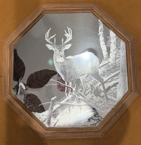 Robert J Schmidt Frosted Etched Deer Octagon Mirror Art Vintage 21” X 21” 1990’s - Bild 1 von 18