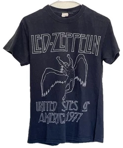Led Zeppelin Youth Small CH Led Zeppelin 1977 Tour Black Graphic Band Tee Shirt - Picture 1 of 6