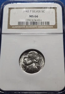 1942 P Jefferson Silver War Nickel NGC MS66 - Picture 1 of 2