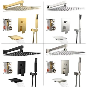 12" Shower Faucet System Set High Pressure Rain Shower Head Combo with Tub Spout - Picture 1 of 36