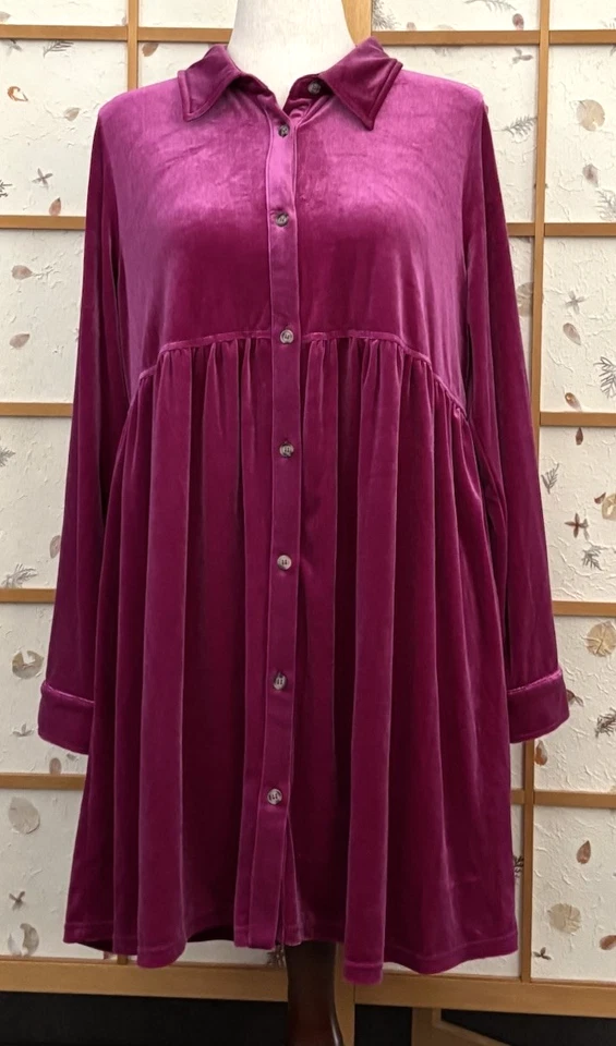 Jodifl 天鹅绒连衣裙女式大号粉色纽扣婴儿娃娃束腰波西米亚仙女新品 — 第 1/4 张图片