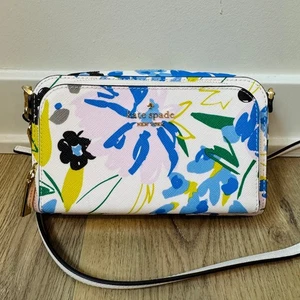 Borsa a tracolla Kate Spade Stacie doppia zip blu borsa floreale piccola KK903 EUC - Foto 1 di 13