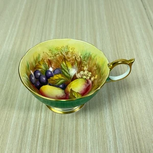 Aynsley Orchard Fruit Green Gold Tea Cup Scalloped Signed D Jones England - Picture 1 of 12