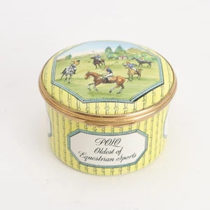 Halcyon Days Enameled Copper and Gilt Metal Polo Equestrian Sport Trinket Box - Picture 1 of 10