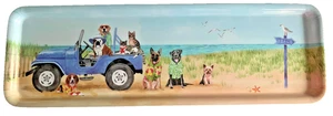 Dogs Cats in Jeep on the Beach Melamine Tray Set of 2 Nautical Scene 19.75X6.25 - Picture 1 of 5