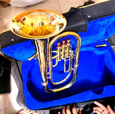 BARITONE MADE OF PURE BRASS METAL IN GOLDEN+ CUSHION BOX +MOUTHPIECE + FREE SHIP - Image 1 of 4