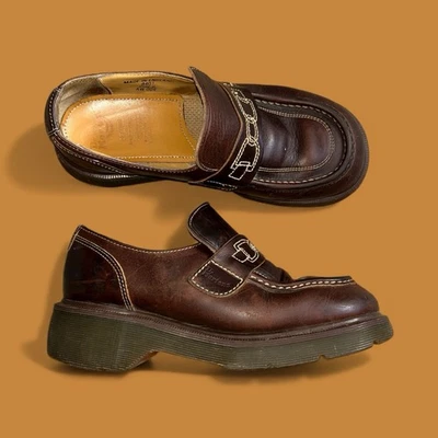Vintage 90s Y2K Dr. Martens 8401 chunky heel loafers in brown leather England 6M - Image 1 of 4