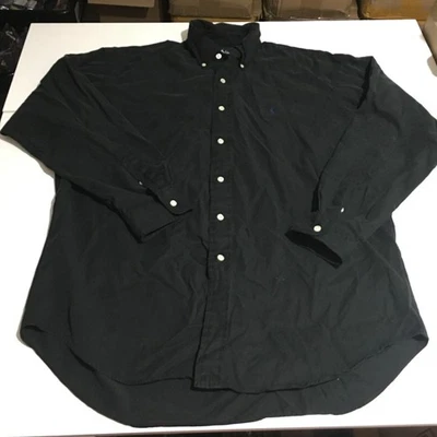 Camisa Ralph Lauren Blake Para Hombres Grande Negra Manga Larga Botones Mezcla Seda Foto 1 de 4
