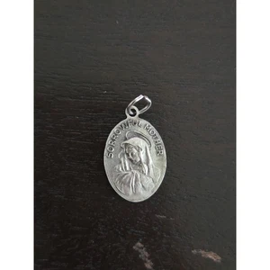 Vintage St Peregrine & Sorrowful Mother Catholic Medal 1" Silver Metal Pendant - Picture 1 of 2
