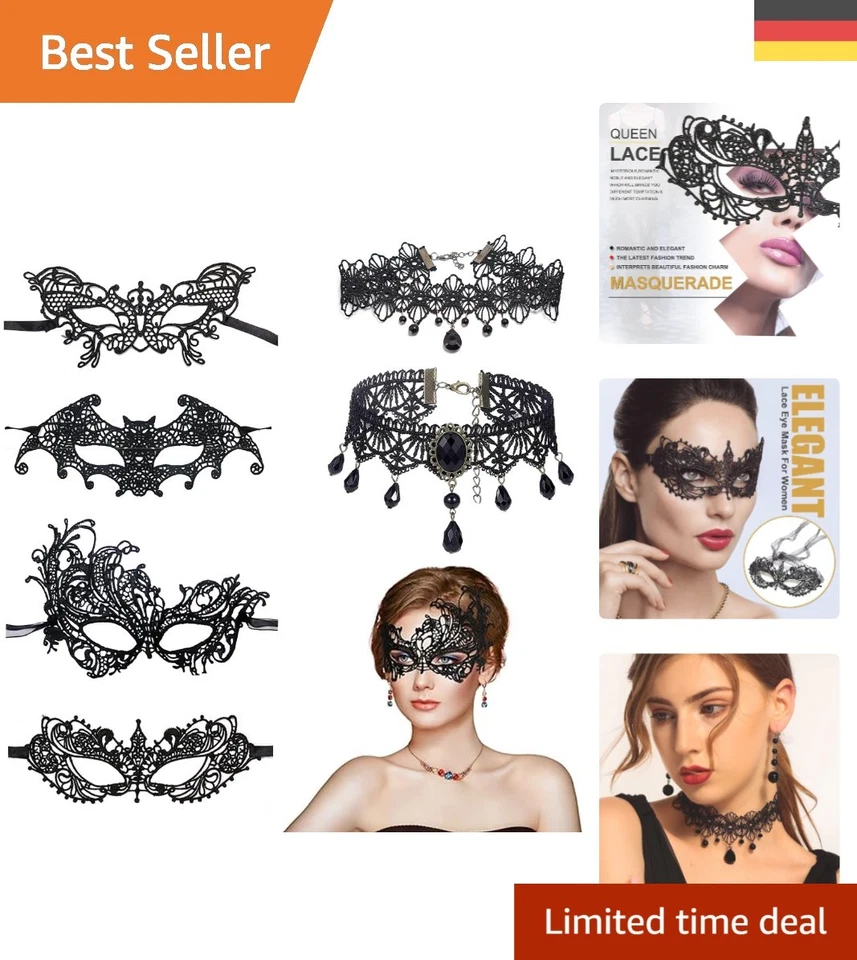 Wunderschöne 4-teilige Maskerade Set mit eleganten Halsketten für jede Party - Bild 1 von 4