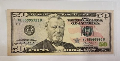 US Fifty Dollar Bill Note $50 San Francisco - Trinary Special Serial ML55995993B - Image 1 of 2