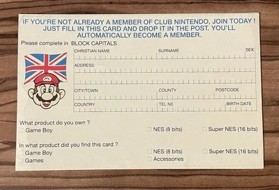 Super Nintendo SNES Club Nintendo Reg Registration Card SNSP-UKV - Image 1 of 2