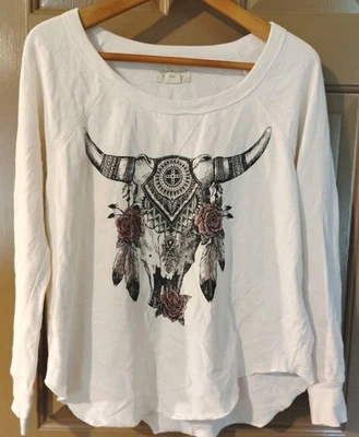 Vintage Denim & Supply Ralph Lauren White Crop Longhorn Skull Feminino Tamanho M RARO - Imagem 1 de 4