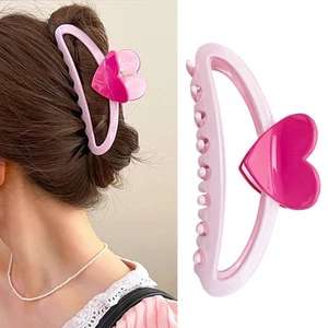 1 Pc Valentine Love-Shaped Heart Hair Claw Clip Bright Pink Elegant Barrettes - Picture 1 of 6