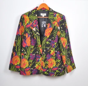 Norm Thompson Black Multicolor Floral Flower Blazer Jacket Women's Sz L - NWOT - Picture 1 of 8