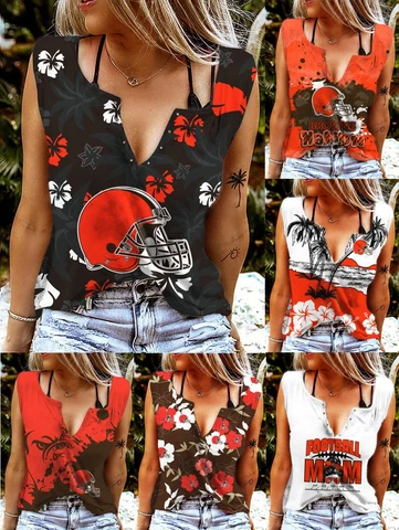 Cleveland Browns V-neck T-shirts Ring Hole Sleeveless Tank Tops Summer Vest Gift Cover