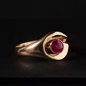 1970s Vintage Modernist USSR Soviet Russia Pink Ruby Ring 14k Rose Pink Gold O.5 - Picture 1 of 8