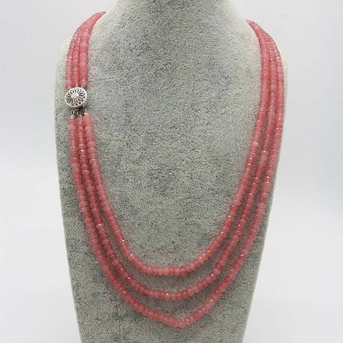 VETEMENTS Collana 3 file sottili 2x4 mm gemme giada rosa sfaccettate vera AAA 17" 19"