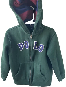 RALPH LAUREN Hoodie Sweatshirt 6 Boys Polo Dark Green Full Zipper Logo $85 Logo - Picture 1 of 16