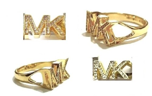 NUOVO ANELLO MICHAEL KORS TONO ORO 3D LOGO "MK" CRISTALLI MKJ8027 7 8 9