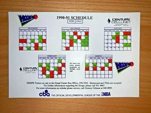 1990-1991 GRAND RAPIDS HOOPS CBA NBA BALONCESTO IMÁN CALENDARIO CENTURY CELLUNET - Imagen 1 de 1