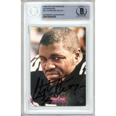 Christian Okoye Signed 1992 Pro Line Profiles #317 Beckett BAS Chiefs NFL Auto - Image 1 of 4