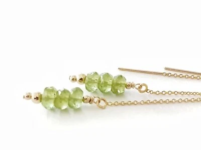 Peridot Faceted Rondelle Gold Plated Threader Drop Earrings For Birthday Party - Image 1 of 4