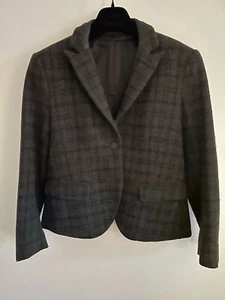 Theory Olive, Black Plaid Women’s Short Blazer Size 8 W/ Leather Elbow Patches - Picture 1 of 6