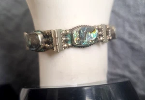 ECCEZIONALE Messico firmato HA? Bracciale maglia abalone vintage argento sterling 7" - Foto 1 di 12
