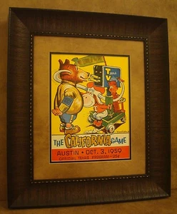 VINTAGE TEXAS LONGHORNS FOOTBALL POSTER  FRAMED "U.OF TEXAS VS CALIFORNIA" 1959  - Picture 1 of 6