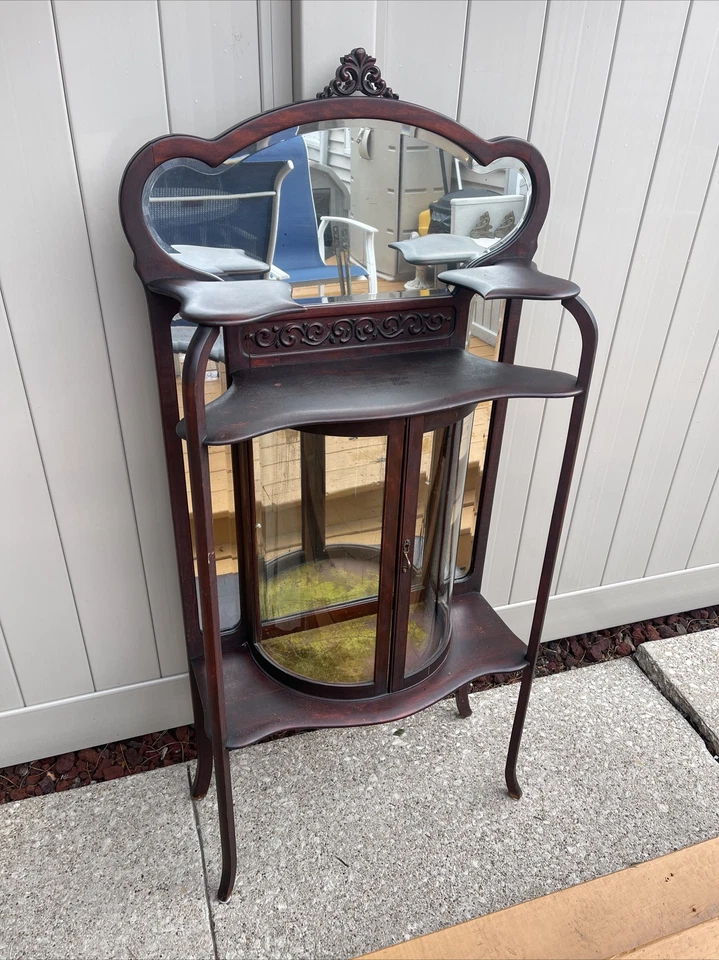 Antique Victorian Mahogany Etagere / Curio Shelves With Beveled Mirror - Image 1 of 4