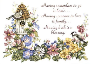 Cross Stitch Kit ~ Dimensions Family Blessing Spring Flowers & Birds #3160 - Picture 1 of 3