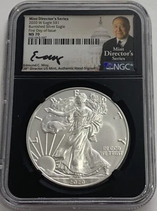2020 W Burnished Silver Eagle NGC MS70 First Day Of Issue FDI Edmund Moy Signed - Picture 1 of 3