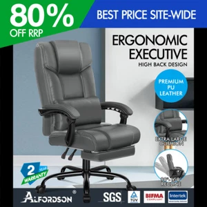 ALFORDSON Silla de Oficina Ordenador Gaming PU Cuero Asiento Recliner Gris - Imagen 1 de 12