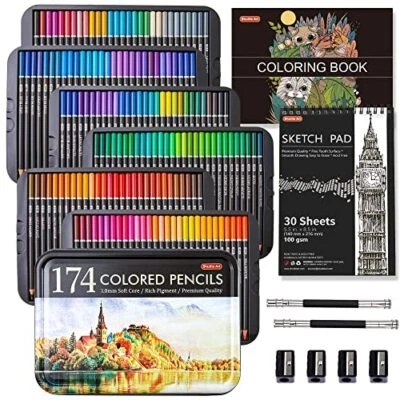 174 Colors Professional Colored Pencils, Shuttle Art Soft Core Coloring
