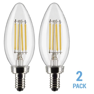 2 Pack LED Filament Chandelier Clear 4W =40W B11 Candelabra E12 2700K Warm White - Image 1 of 4