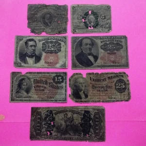 1862-1876 CIVIL WAR FRACTIONAL CURRENCY NOTES Mixed Lot of 7 - Bow Wow! - Picture 1 of 16