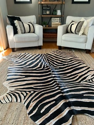 Zebra Cowhide Rug Average Size: 7' X 7' Genuine Zebra Print Brown Inner Stripes - Image 1 of 4