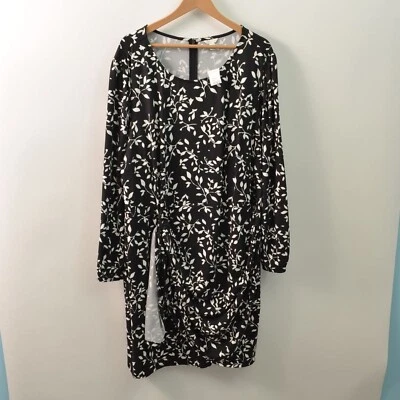 Cato NWT Dress Womens 26/28W 4X Black White Floral Evening Soiree Midi Stretch - Image 1 of 4