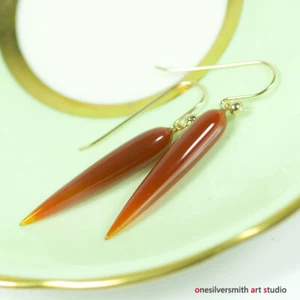 Pendientes Gancho y Palanca "Icicle" Cornalina Jumbo Oro 14k 18k Puro Diseñador - Imagen 1 de 15