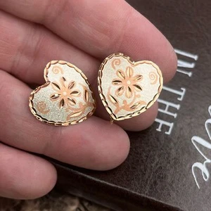 Handgefertigte Kupfer Herz Floral Schraub Ohrringe Vintage Kunsthandwerk Schmuck - Bild 1 von 10
