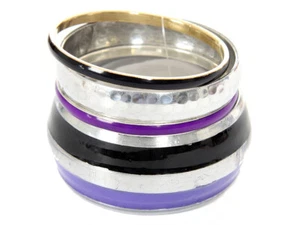 Women's Fashion Striped Purple Silver Bangles Bracelet Set Silver/Purple - Picture 1 of 1