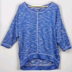 Daisey Fuentes Blue Knit Sweater S Scoop Neck 3/4 Sleeve High Low Pullover - Picture 1 of 13