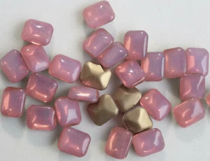 12 Vintage Glass Rhinestones Octagon Pink Opal Dome Foiled Germany 12x10mm J3-1B - Picture 1 of 5