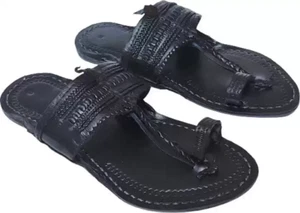 Mens kolhapuri soft leather Jesus sandal flat jutti KM66 fashion US size 7-11 - Picture 1 of 6