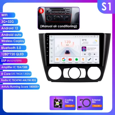 Autoradio Android13 da 9 pollici 2Din per BMW Serie 1 E81 E82 E87 E88 clima MANU - Immagine 1 di 4